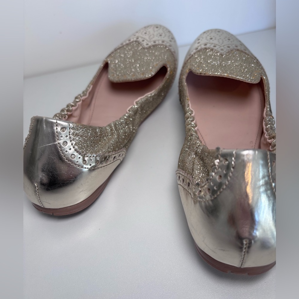 PRADA Round Toe Gold Glitter Metallic Oxford Slip On Ballerina Flats Size 39 EU - Picture 6 of 15